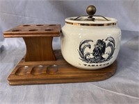 PIPE HOLDER AND PORCELAIN TOBACCO JAR