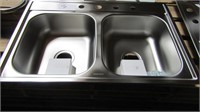 Kitchen Sink, Double Basin, Stainless Steel, 33"x2