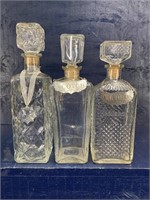 LOT OF 3 VINTAGE CRYSTAL DECANTERS STIEFF PEWTER