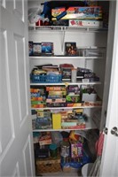 CONTENTS OF CLOSET: GAMES, PUZZLES, DVD'S, OLD