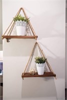 Rustic Set of 2 Wooden Floating Shelves with Strin