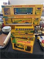 New in Box Crayola Bus, Car Bank, & Haulers.