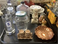 Vintage Jars, Copper Bowl, S & P Shakers.