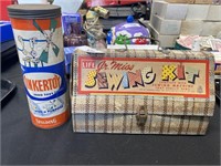 Vintage child’s sewing kit, tinker toy kit.