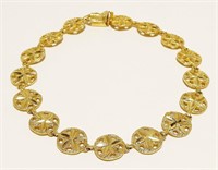 14K Y Gold Sand Dollar Bracelet 7.5" 6.7g