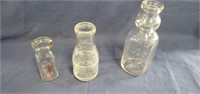 3- Vintage Glass Bottles, Wischhusens Dairy,