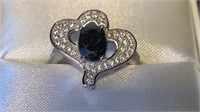 Stunning SS Sapphire and CZ Ring