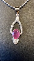 Stunning SS Ruby and CZ Necklace