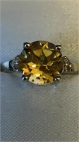 Stunning SS Diamond and Citrine Ring