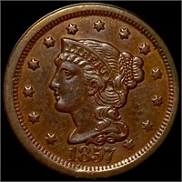 1857 Braided Hair Large Cent CLOSELY UNC