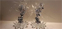 Pair of Crystal Lotus Shaped Candle Holders