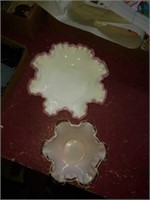 Pair of pink and white scalloped bowls possibly