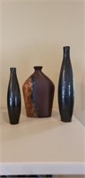 Lot of 3 Pottery Decor Accent Vases