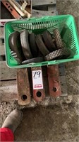 Bucket of Lawn Mower Wheels & 3 Hitches