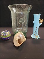 Glass Hurricane, Squirrel Budvase, Sea Shell &