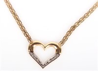 14K YELLOW GOLD DIAMOND HEART LADIES NECKLACE