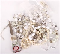 WHITE & SILVER COSTUME NECKLACES & EARRINGS (30)