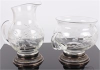 STERLING SILVER & GLASS SUGAR AND CREAMER SET (2)