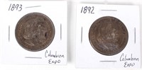 1892 & 1893 COLUMBIAN EXPO COMMEMORATIVE COINS (2)