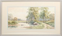 SIGNED COUNTRYSIDE CREEK LANDSCAPE WATERCOLOR