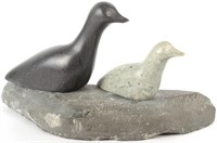 CANADIAN ESKIMO ART SOAPSTONE SEAL AND DUCK