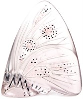 LALIQUE LILAC ENAMELED BUTTERFLY CRYSTAL FIGURINE