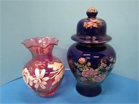 Hand-painted Flash Cranberry Vase