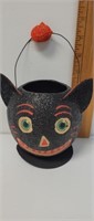 Paper mache black cat glittered art lantern