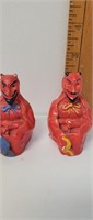 Set of chalk ware Diablo Devil salt and pepper