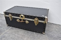 Black Flat Top Steamer Trunk with Leather Handles