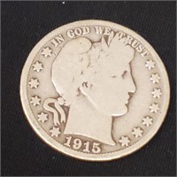 1915s Barber Silver Half Dollar 90% Silver