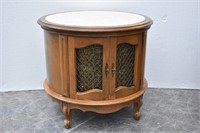 Round Drum Storage End Table w/ Marble Top