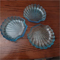 (3) Aqua Blue Clear Sea Shell Plates