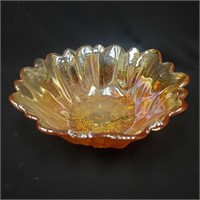 7" Carnival Glass Bowl Amber Flower Design