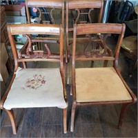 (4) Vtg Lyre Harp Back Chairs For Restoration