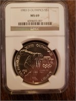 1983 D Olympics MS69 NGC Silver
