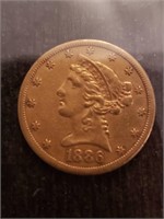 1886 S 5 Dollar Gold Coin