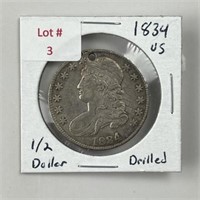 1834 Cap Bust Half Dollar, Drilled