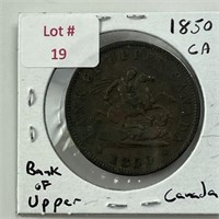 1850 Bank of Upper Canada One Cent Token