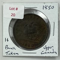 1850 Bank of Upper Canada One Cent Token