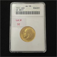 1911 Great Britian Sovereign Gold Coin
