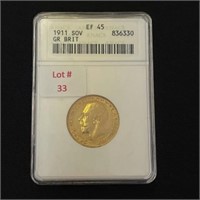 1911 Great Britian Sovereign Gold Coin