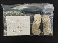 20 Washington Silver Quarters (Pre-1964)