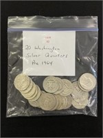 20 Washington Silver Quarters (Pre-1964)