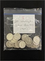 20 Washington Silver Quarters (Pre-1964)