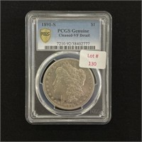 1891-S Graded Morgan Silver Dollar - Cleaned VF