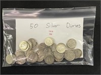 50 Silver Mercury & Roosevelt Dimes