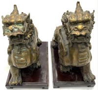 Pair of Chinese Foo Dog-Like Bronzes.
