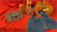 KU BASKET AND JAYHAWKS, CANDLE, METAL CONTAINER
