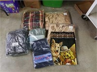 VARIOUS THROW BLANKETS ,  LARGE JACKET AND MEDIUM